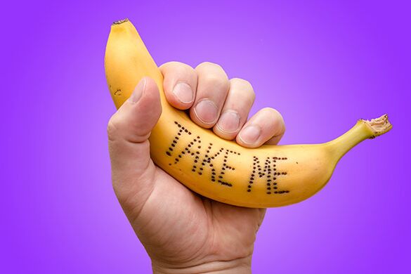 the banana in the hand symbolizes a penis with an enlarged head